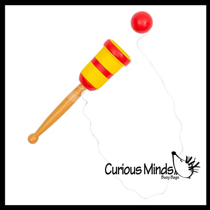 Curious Minds Toys – Engroshandel Trælegetøj - Børn – 1 bold og kop fangsttræspil Mexicansk Yo Yo-legetøj i træ Yoyo