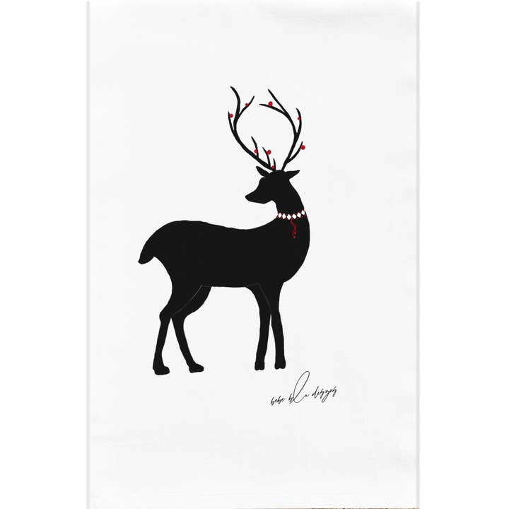 Deer Silhouette Flour Sack Tea Towel, Holiday Kitchen Decor for wholesale by Bebe Blu Designs, LLC