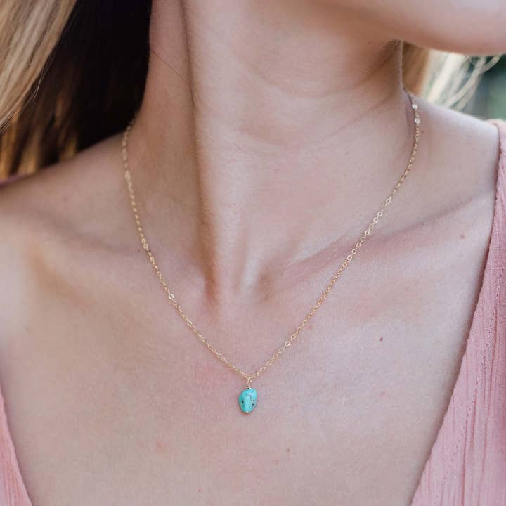 Luna Tide - Wholesale Pendant/charm necklace - Tiny Raw Turquoise Pendant Necklace2