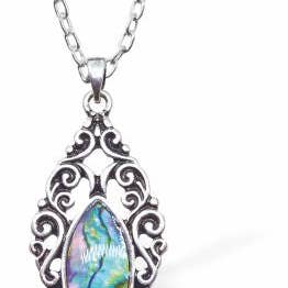 Paua Shell Gothic Necklace, Rhodium Plated for wholesale by Byzantium Collection Ltd