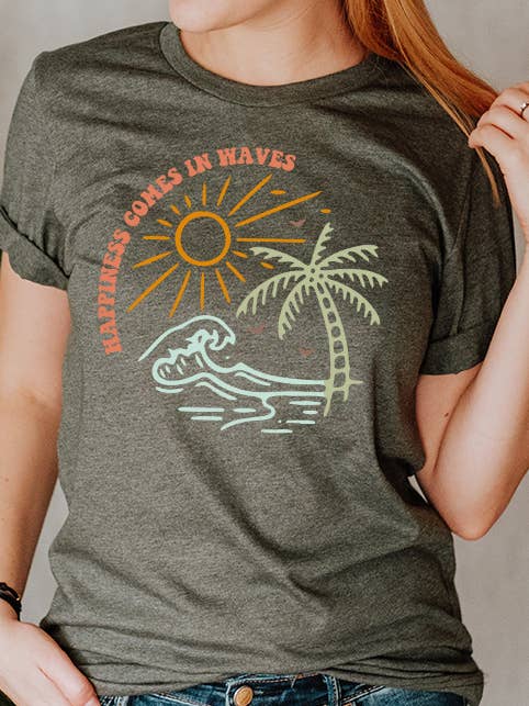 Select Apparel - Vendita all'ingrosso Maglietta serigrafata - Donna - T-shirt grafica Happiness Comes in Waves