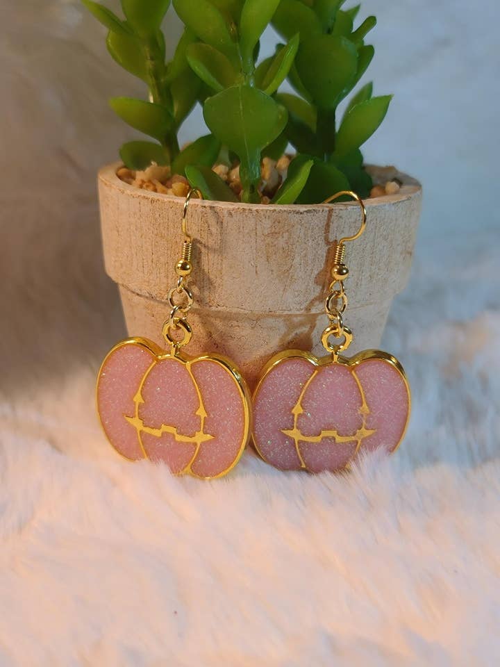 Handmade Pink Pumpkin Halloween Earrings for wholesale by BabyGirl Creations