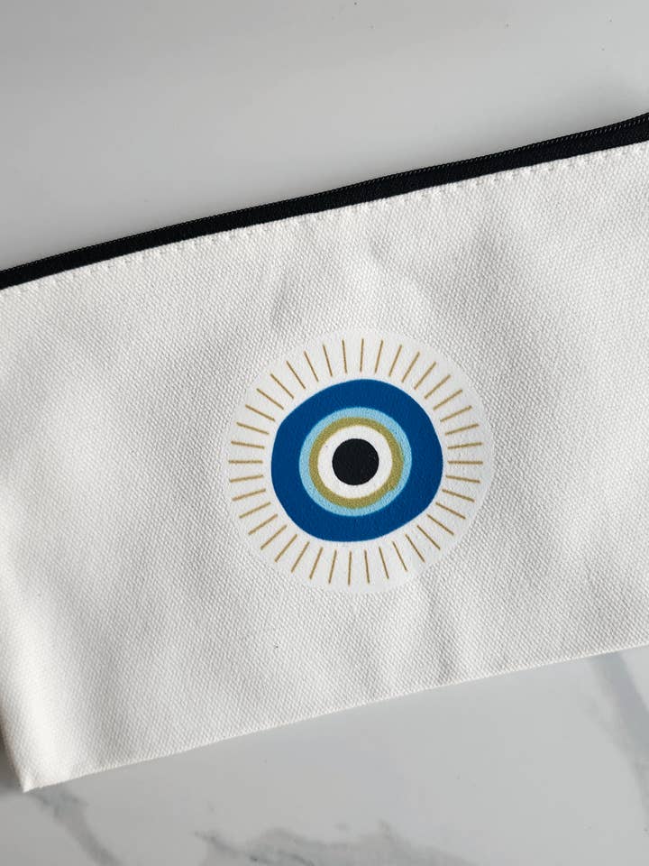 Bolsa de maquillaje de lona "Mal de Ojo" con cremallera para venta al por mayor de Three Witches Tea Shop