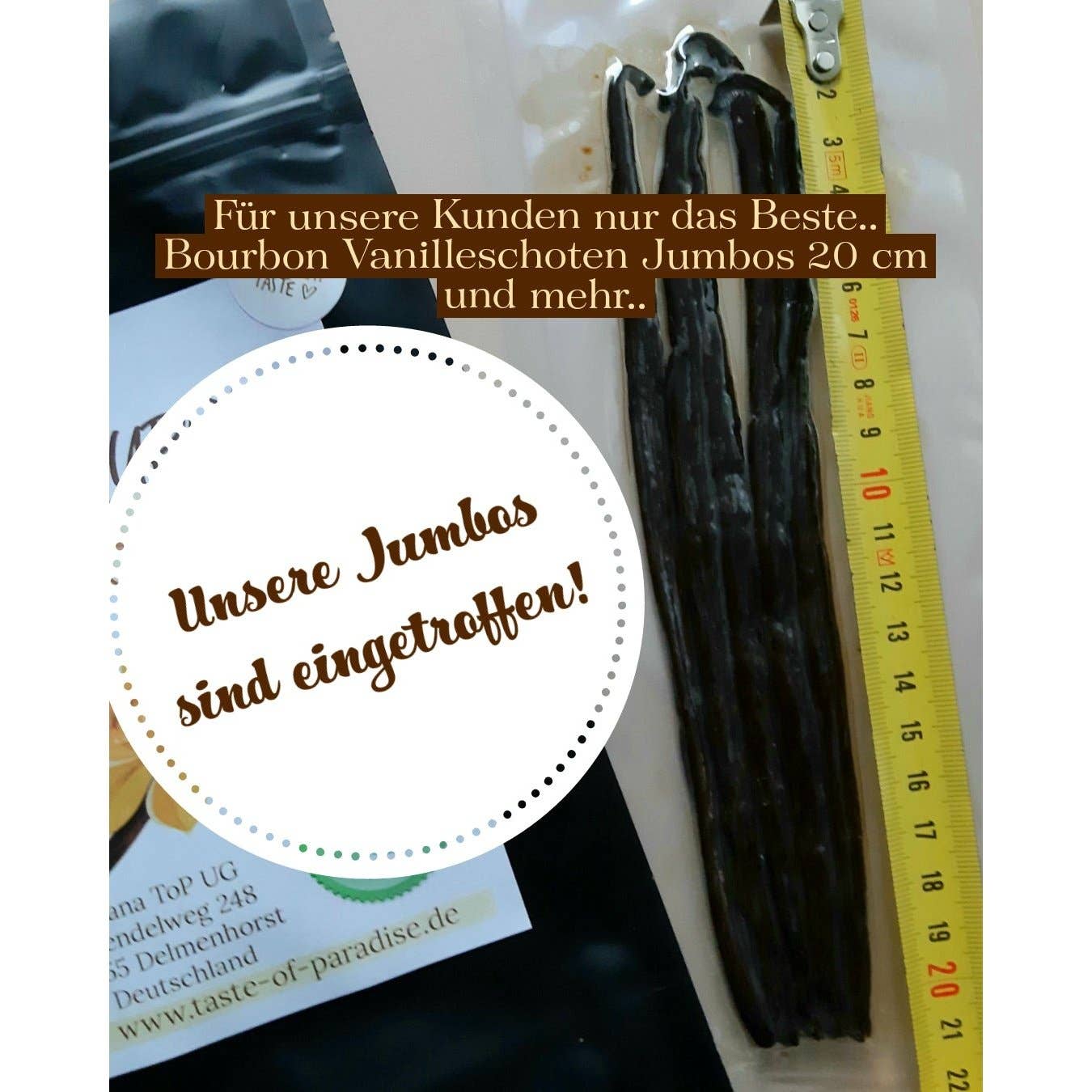 Taste of Paradise - Vendita all'ingrosso Estratti di frutta/alla vaniglia - Baccelli di vaniglia Bourbon Jumbo XXL (25x 20-23 cm) Top Gourmet Qualità - Grado A 100% naturale dal Madagascar1