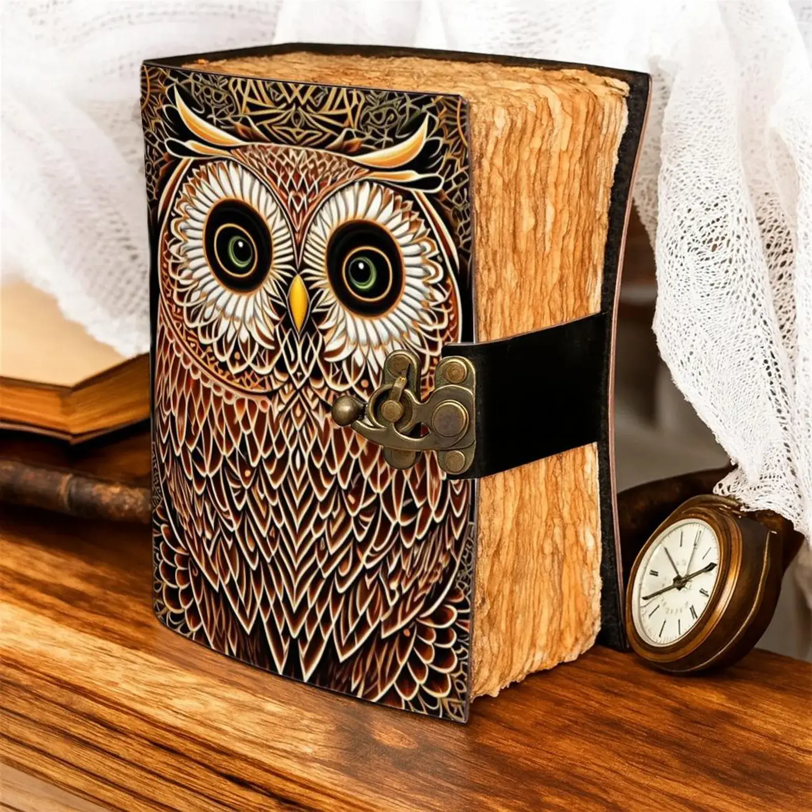 MNM HANDICRAFTS – wholesale Journal och dagbok – Uggla Läderjournal med Måndesign Handgjord Grimoire4