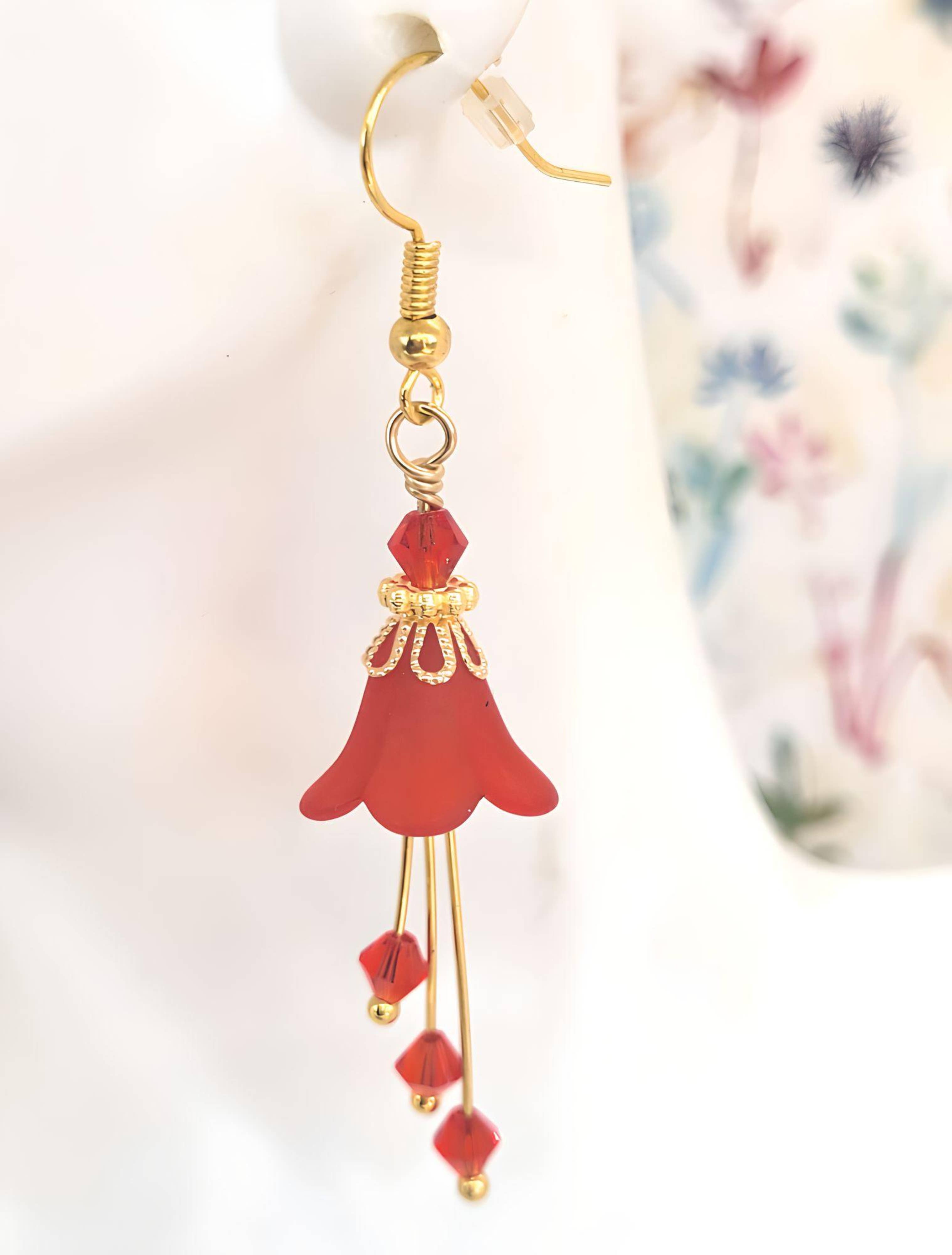 Chic Brico - Wholesale Dangle Earrings - Bell Flower Dangle Earrings - Ruby Siam Red4