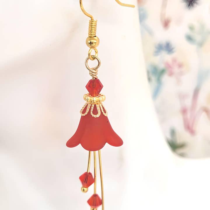 Chic Brico - Wholesale Dangle Earrings - Bell Flower Dangle Earrings - Ruby Siam Red4