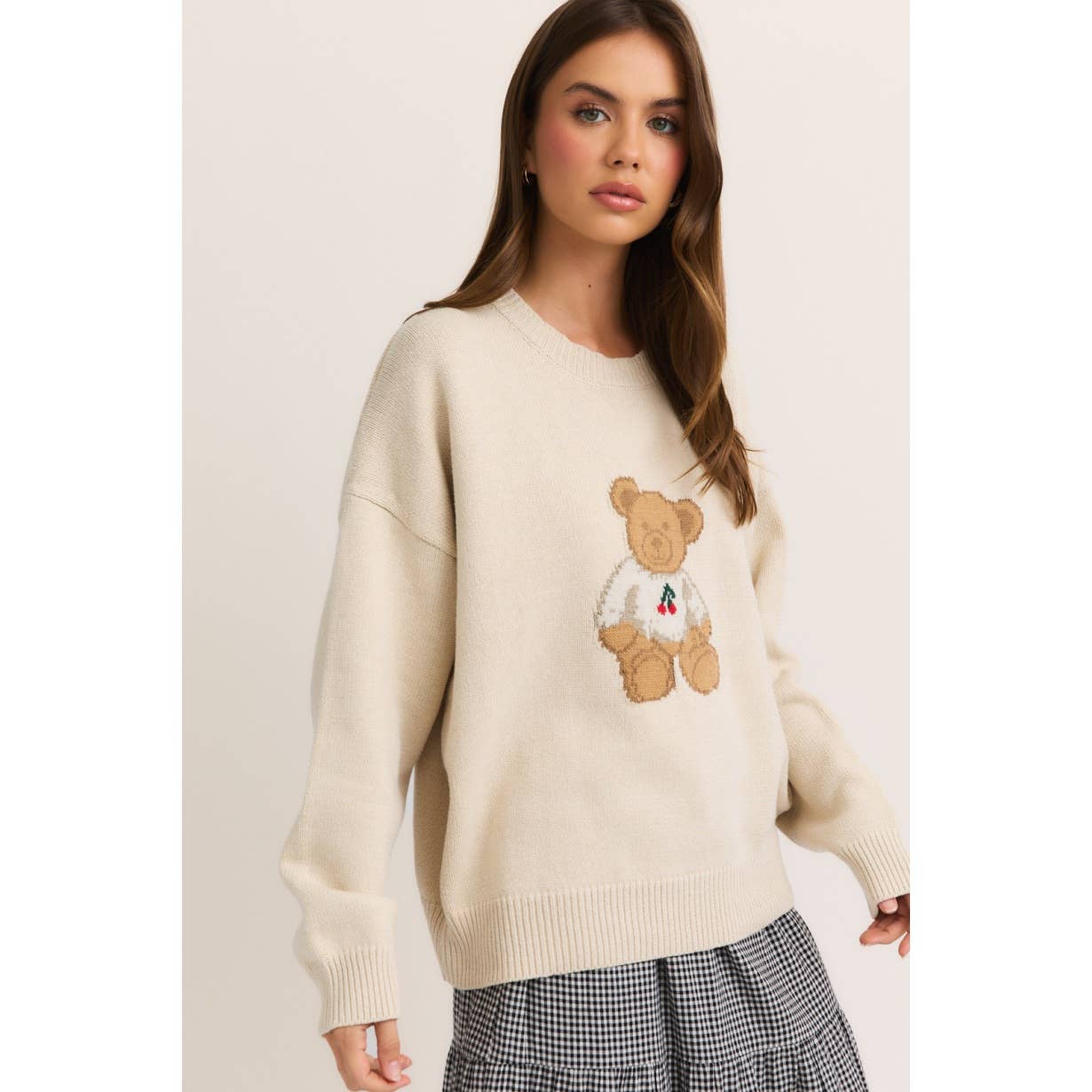 Apolline - Wholesale Knitted jumper – Women′s - Long Sleeve Crew Neck Sweater with Teddy Bear and Cherry Pri7