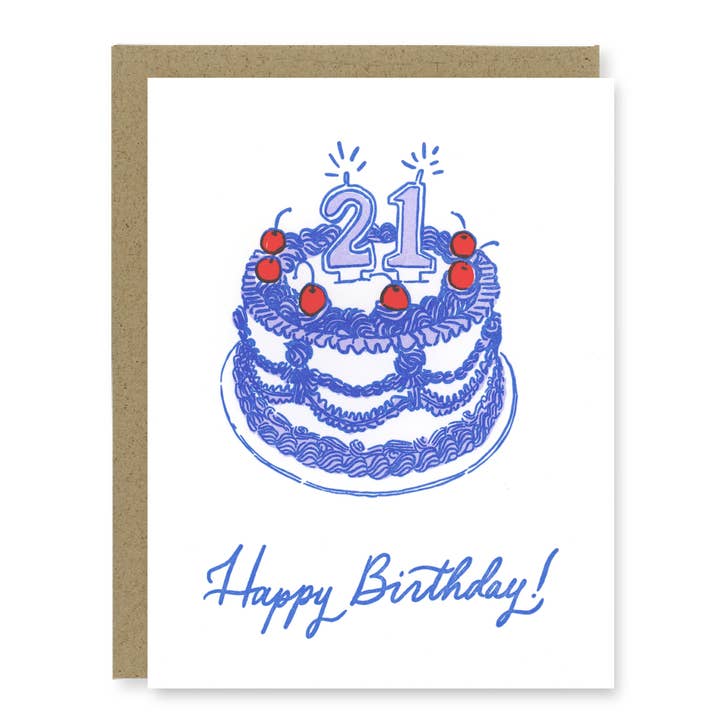 21st Birthday Cake Card | Letterpress Birthday Card for wholesale by Kindred Letterpress