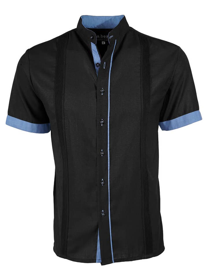 Y.A.Bera Clothing Modern Guayaberas - Wholesale Button Down Shirt - Men's - Couture Black Clásico Mandarin Presidencial Guayabera9