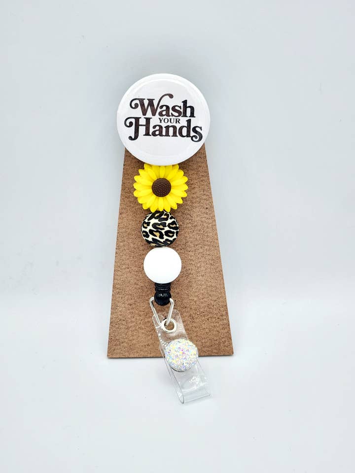 Sunflower Nurse Badge Reel, beaded badge holder for wholesale by Vannajaneco
