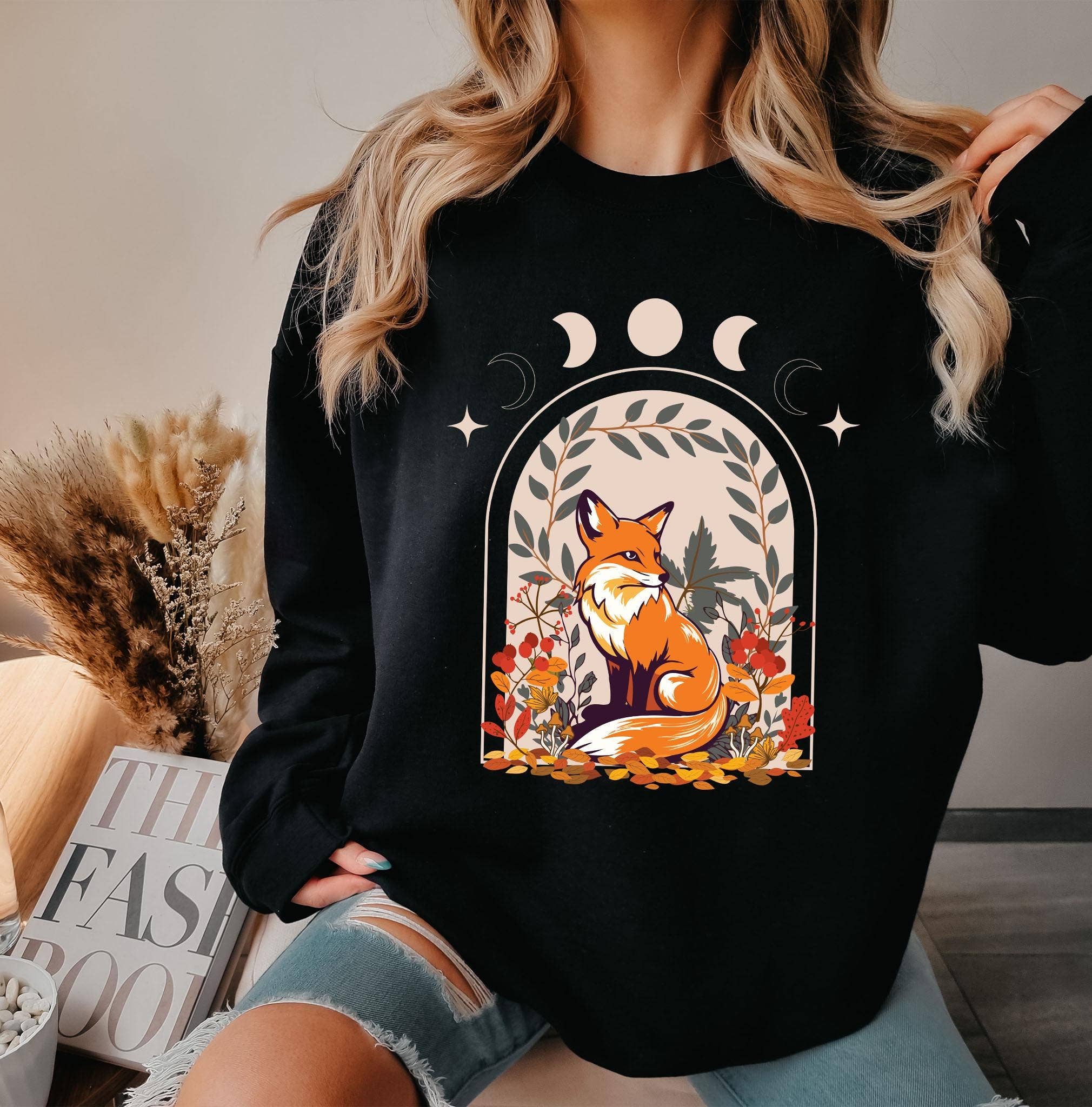 NVC Ecommerce LLC - Wholesale T-Shirt (Graphic) - Women's - Cute Flower Fox Sweatshirt, Vintage Floral Fall Shirt1