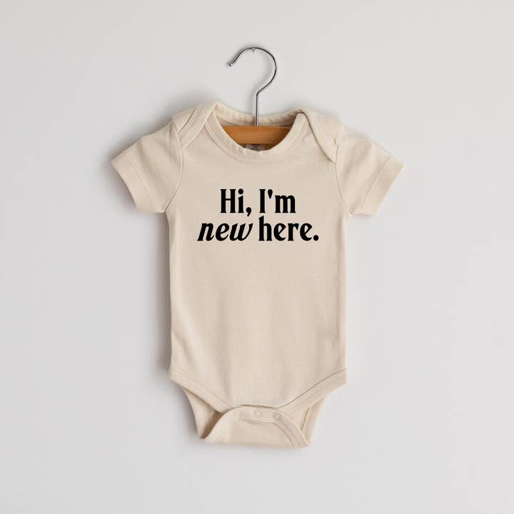 Gladfolk - Wholesale Bodysuit (Non-Footed) - Baby - Cream Hi I'm New Here Modern Organic Baby Bodysuit