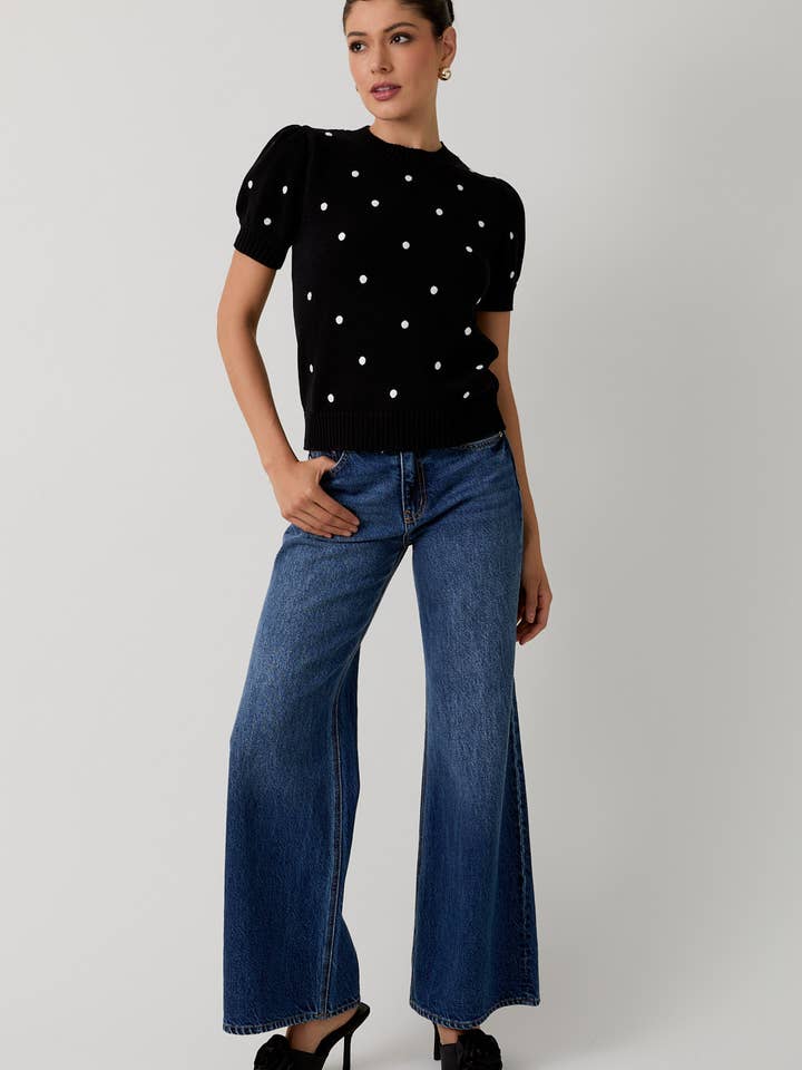 Sunday Edition by LE LIS - Wholesale Knit Sweater - Women's - ROUND NECK PUFF SHORT SLEEVE "POLKA DOT" EMBROIDERED SWEATER10