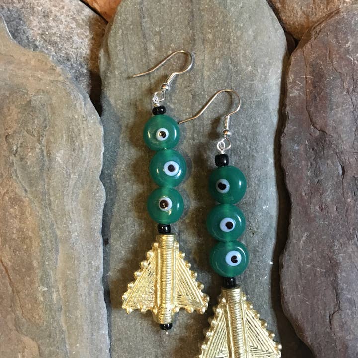 Oorbellen met het groene oog van bescherming voor wholesale door Reflections African Jewelry LLC