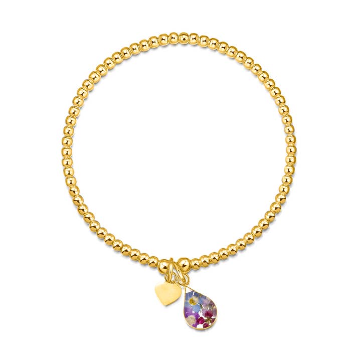 Verguld Zilveren Kralen Armband - Paarse Bloemen voor wholesale door Shrieking Violet