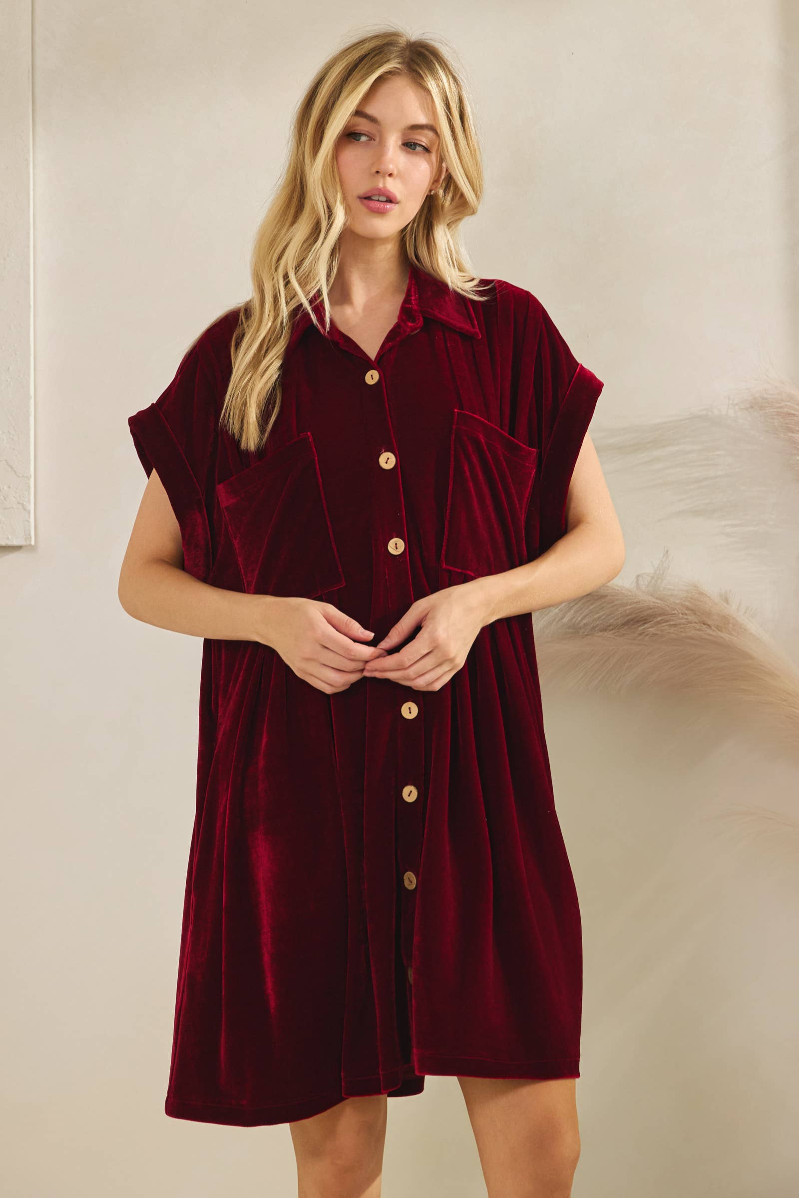 Sewn and Seen - Venta al por mayor Vestido - Mujer - Vestido de terciopelo plisado