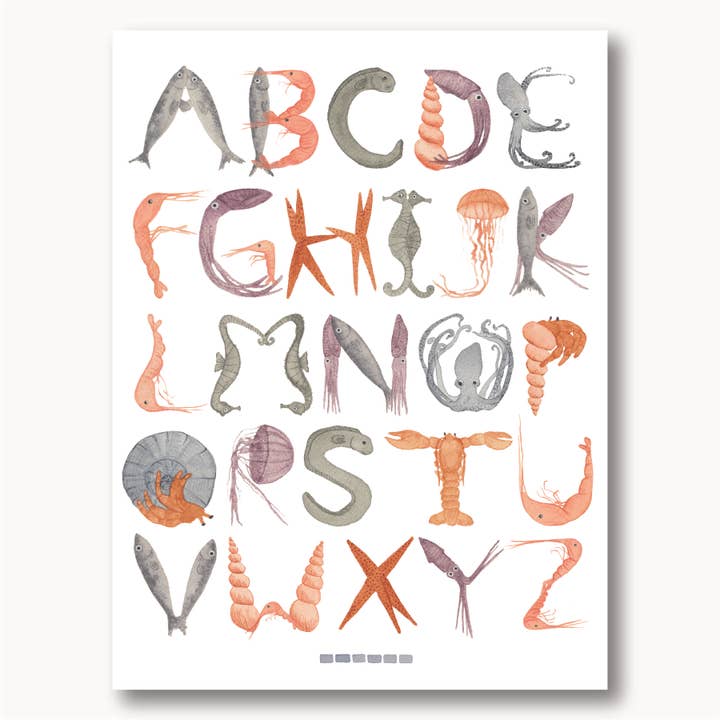 Sea Life Alphabet Giclée Print for wholesale by Sophie Tivona Paper