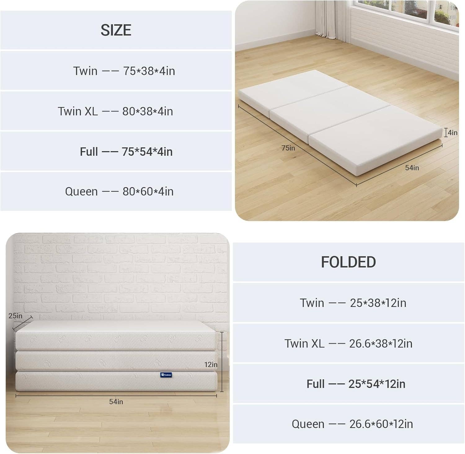 White Queen Size Trifold Folding Mattress for Travel Comfort for wholesale on Faire2