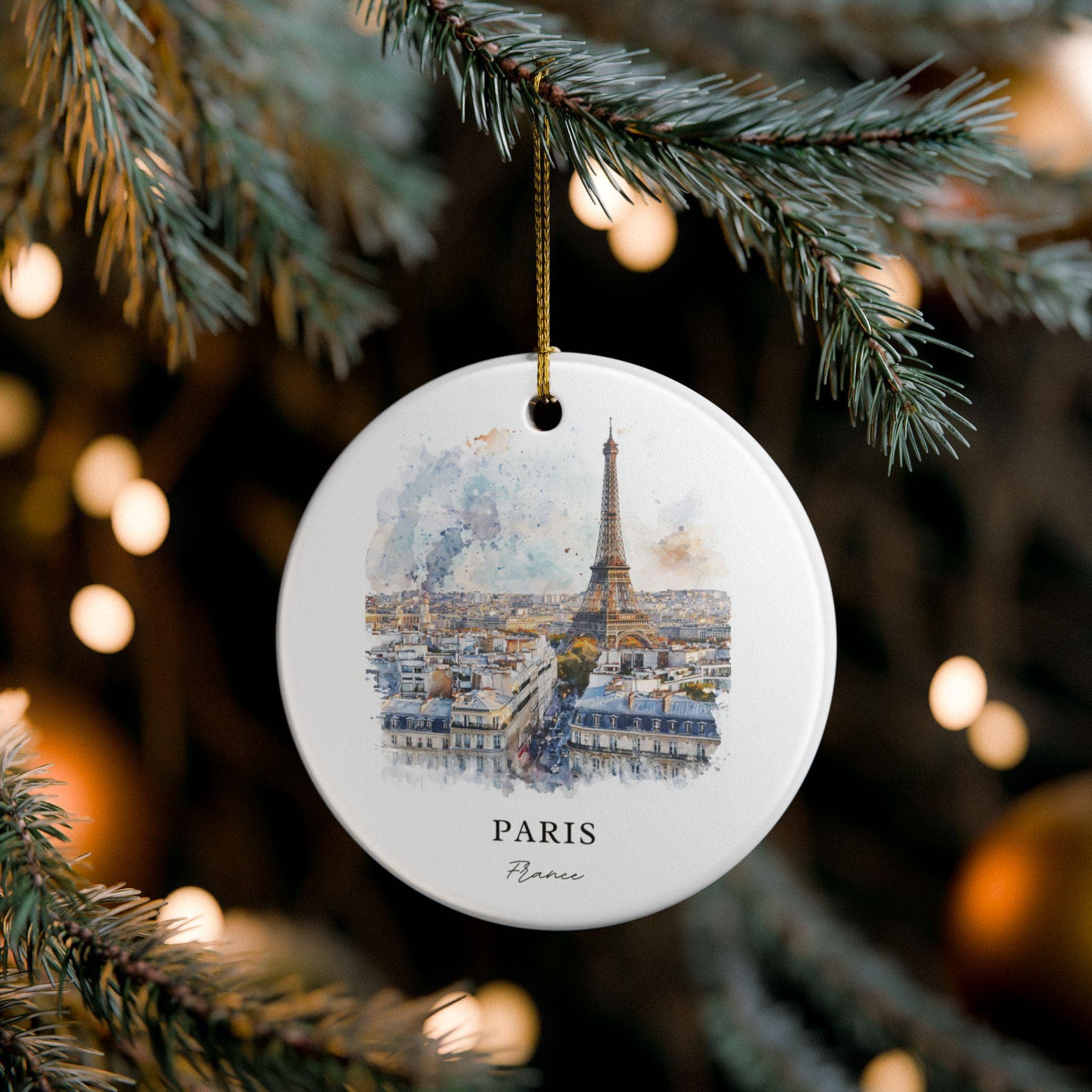 Premium Travel Art – Ornamento por atacado – Ornamento de Paris França: Souvenir Único de Paris, Decoração de Natal com Skyline de Paris e Presente Autêntico de Paris França, Ornamento da Torre Eiffel3