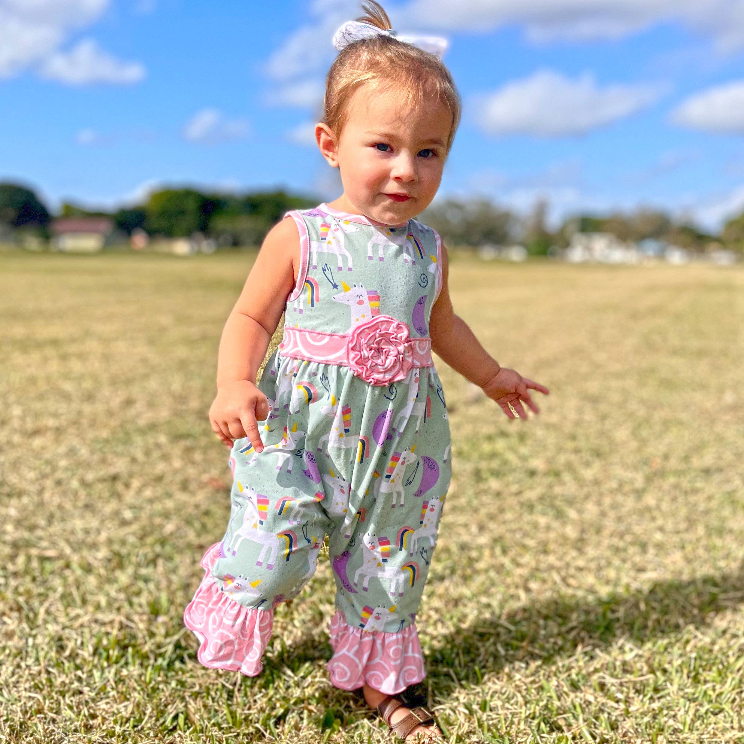 AnnLoren – wholesale Jumpsuit – Baby – Baby Girls Toddler Unicorn & Rainbow Cotton Summer Romper3