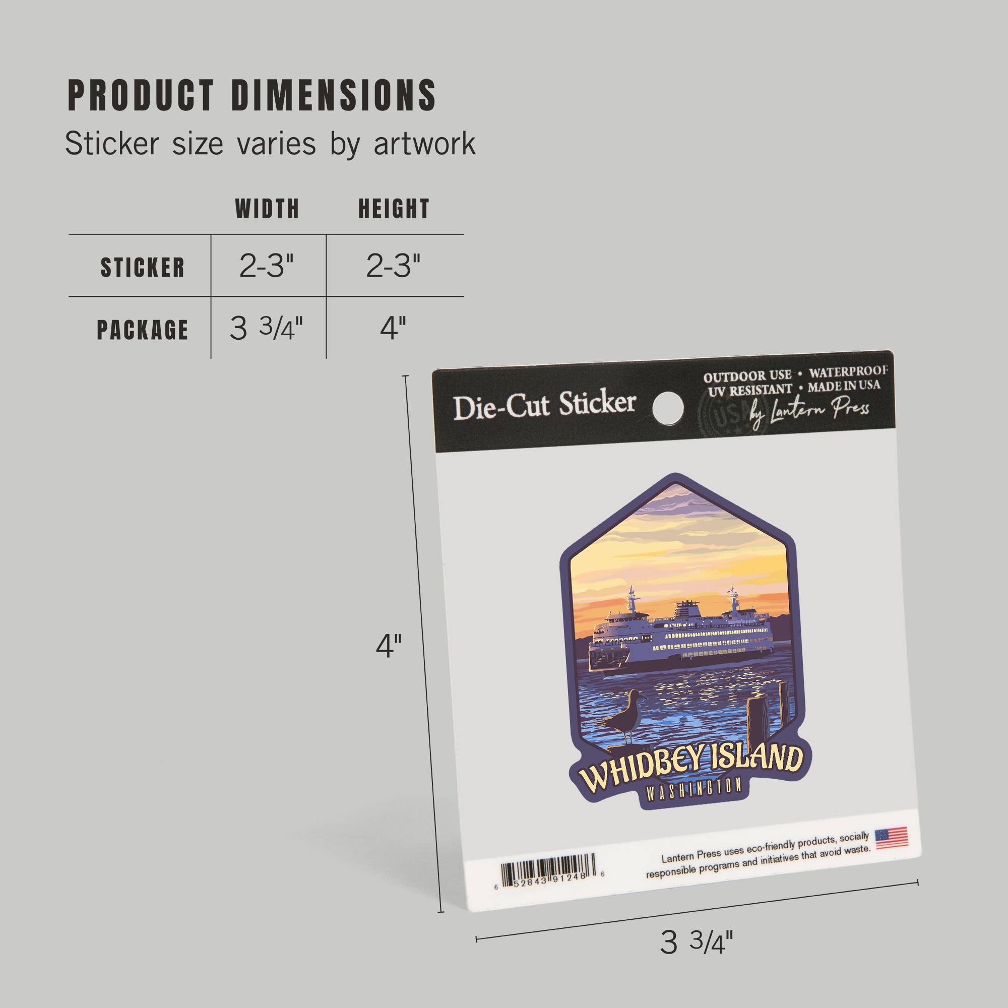 Lantern Press - Wholesale Sticker - STICKER Whidbey Island, Washington, Ferry Sunset and Gull4