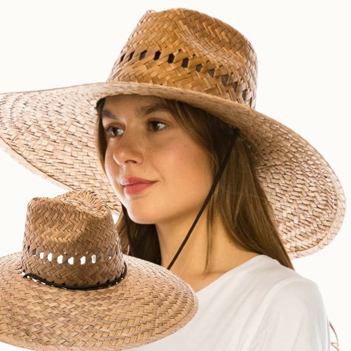 Olive & Pique - Wholesale Straw Hat - Unisex - Palm Leaf Lifeguard Hat with Vented pattern & Chin Cord