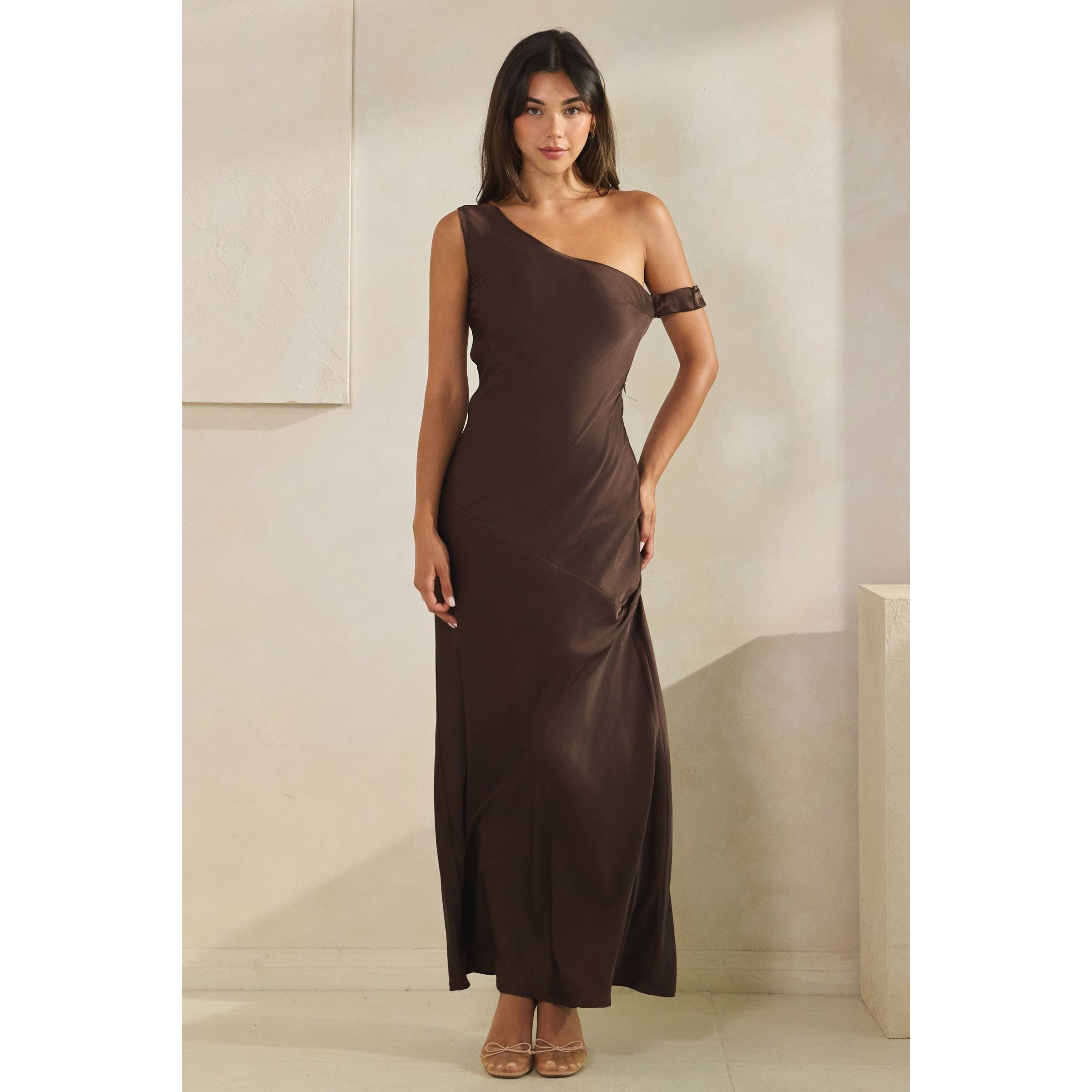 Honey Mango - Wholesale Dress - Women's - Asymmetric Satin Tie Back Maxi Dress19