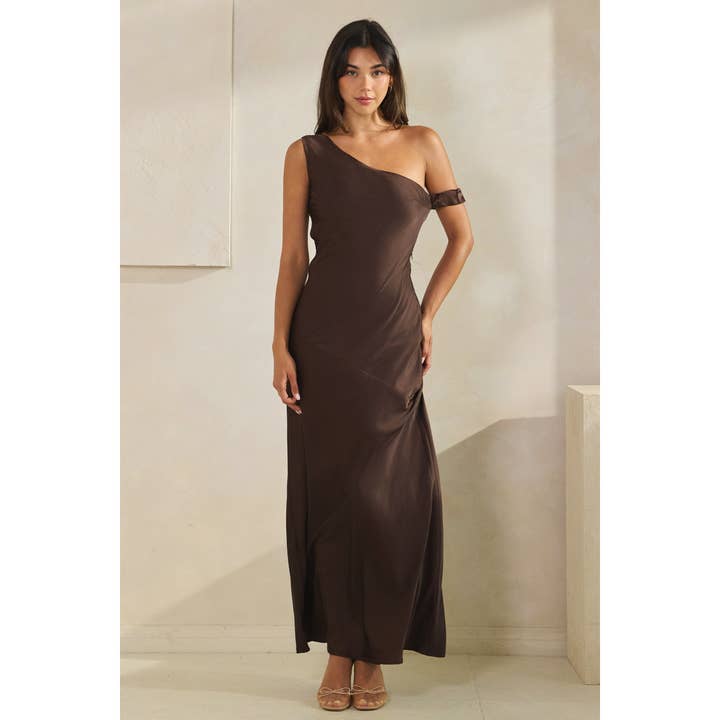 Honey Mango - Wholesale Dress - Women's - Asymmetric Satin Tie Back Maxi Dress19