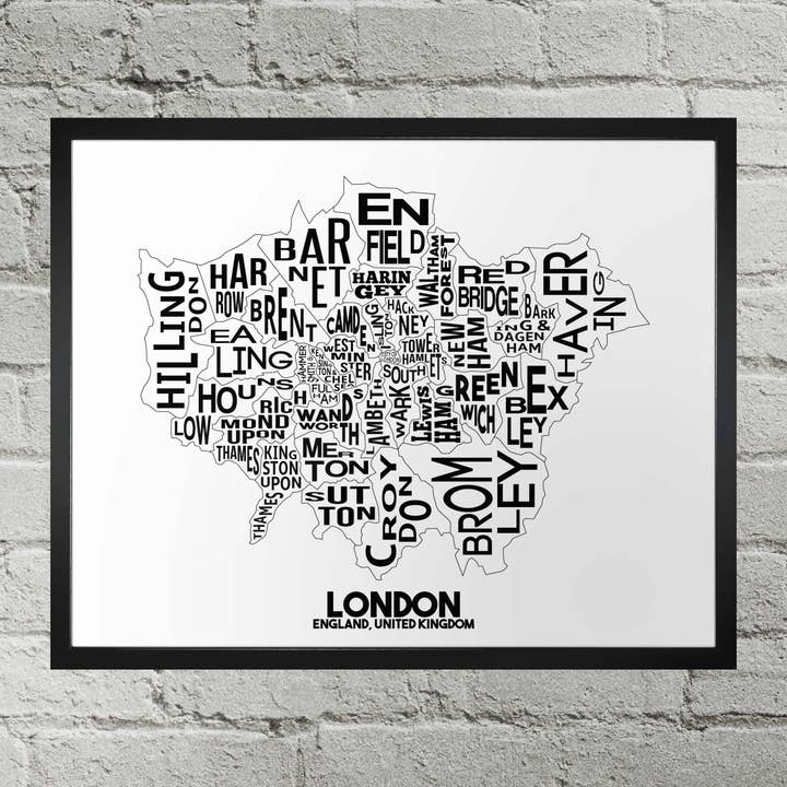 London England Boroughs Typografie Stadkaart Afdrukken voor wholesale door Damon D Chan