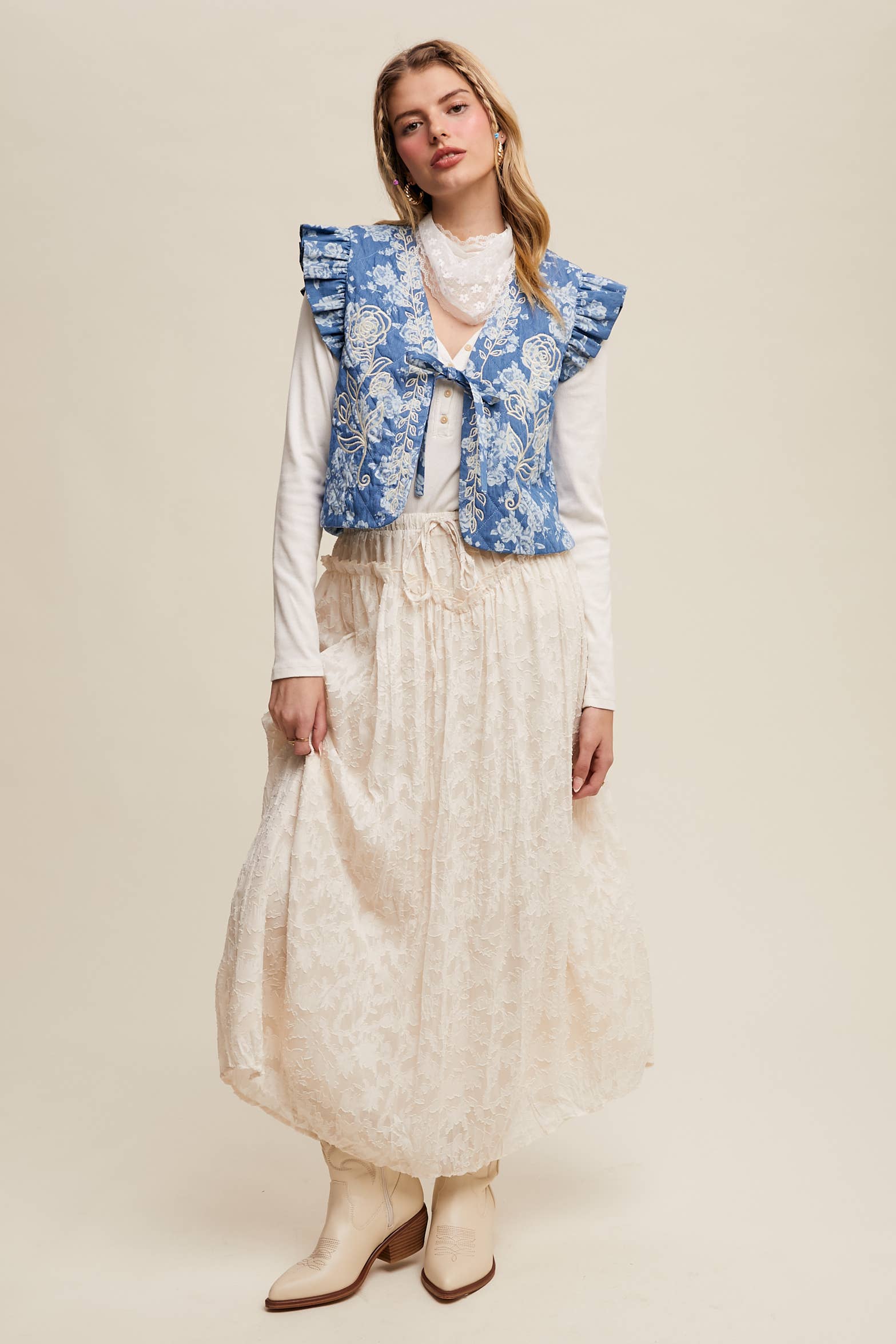 Listicle - Wholesale Skirt - Women's - Floral Textured Maxi Skirt19