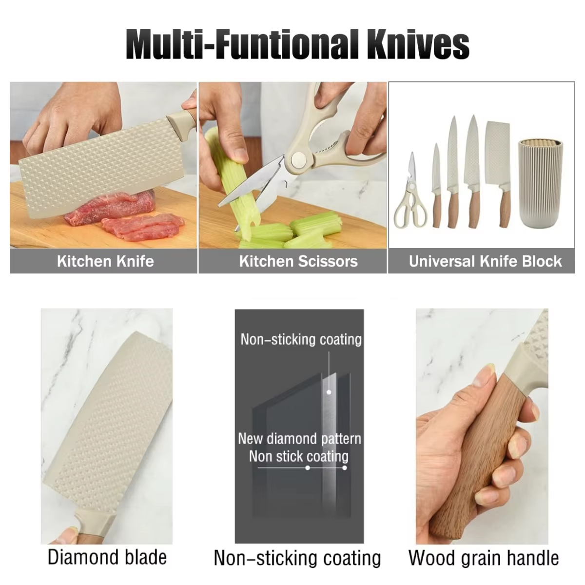 VIGOR - Wholesale Knife Set - Stainless Steel Kitchen Knives Kitchen Knife Wood Grain4