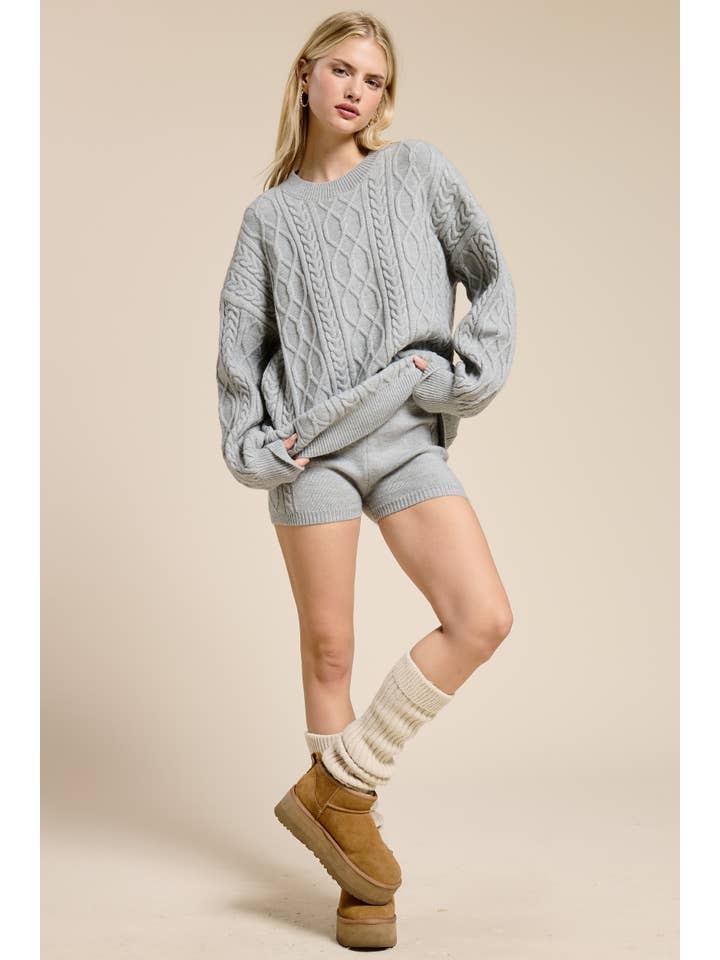Mimosa - Wholesale Top & Short Set (NOT Loungewear) - Women's - Cable Knit Sweater and Shorts Set1
