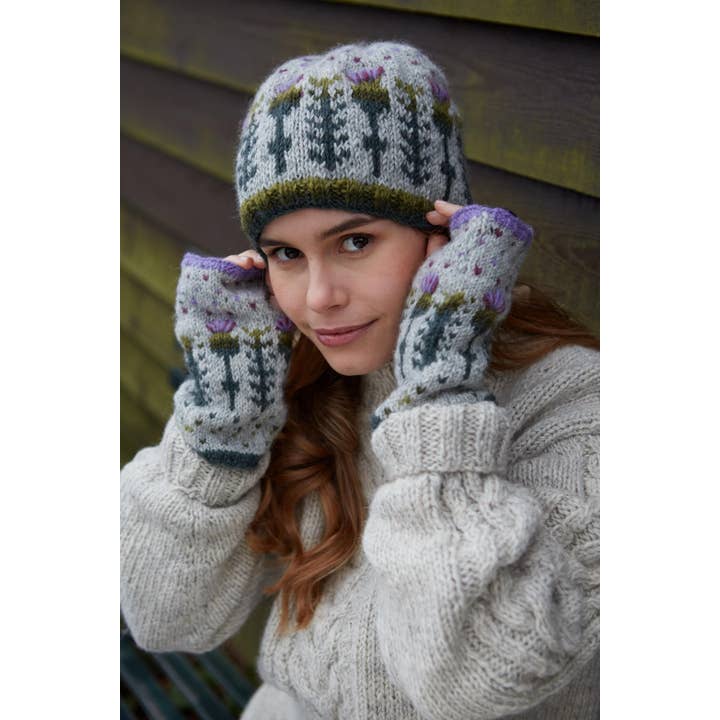 One Colour Scottish Thistle Knit Beanie Grey Wool Floral Hat for wholesale on Faire5