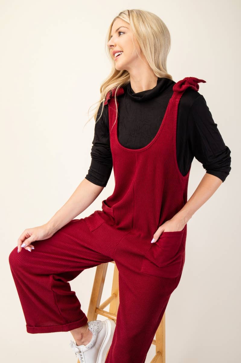 Celeste Clothing – Großhandel Jumpsuit – Damen – Plus-Size verstellbarer Rippen-Overall mit Fronttaschen - CP4387336