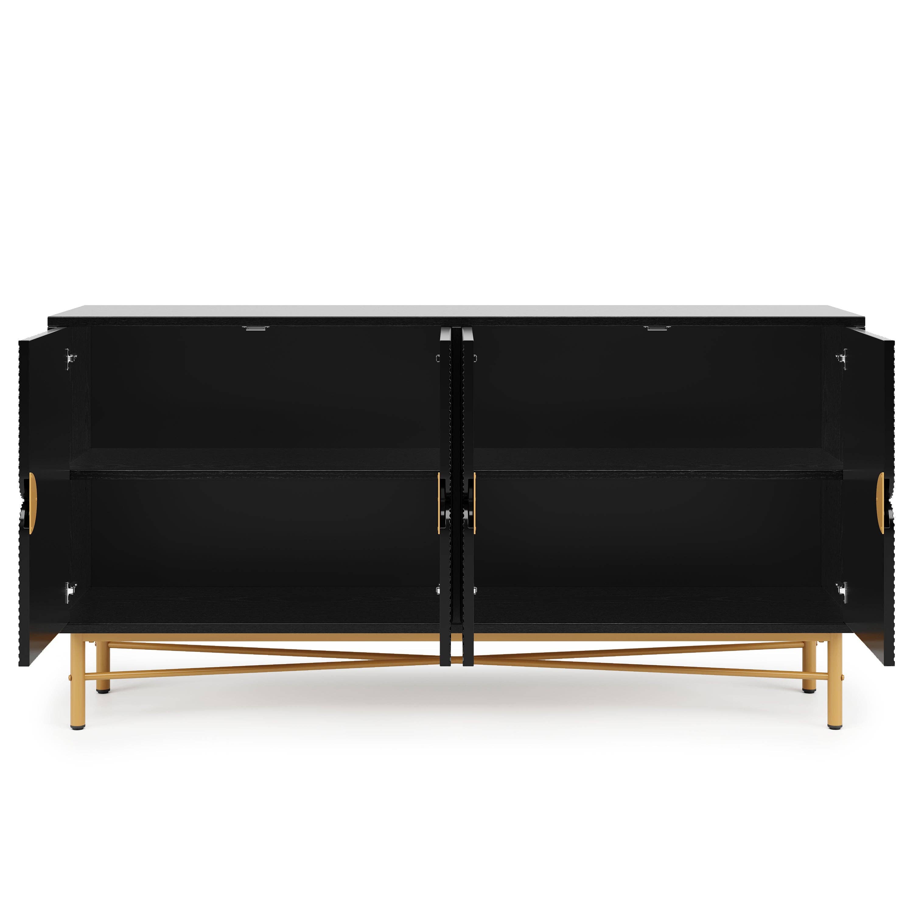 Urban Meuble - Wholesale Cabinet - Black sideboard with wood-effect embossed texture, 4 doors, luxury style with golden accent POLLENBASK10