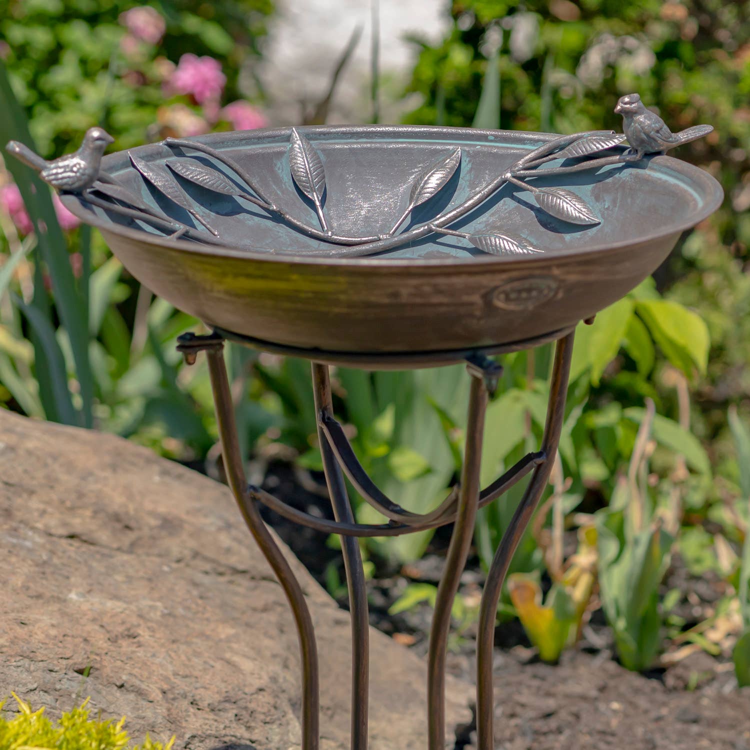 Zaer Ltd. International - Wholesale Bird Bath - "Two Birds" Iron Birdbath - 3 Color Options4