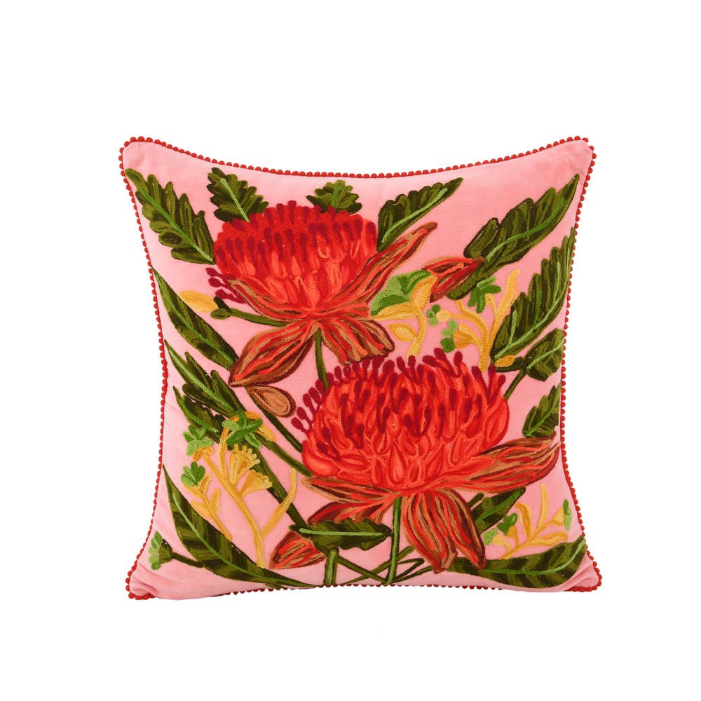 Karma Living - Wholesale Throw/Decorative Pillow - 2ABFLCC18_BPRD Set/2 BLUSH FLORAL VELVET PILLOW 18x18"1