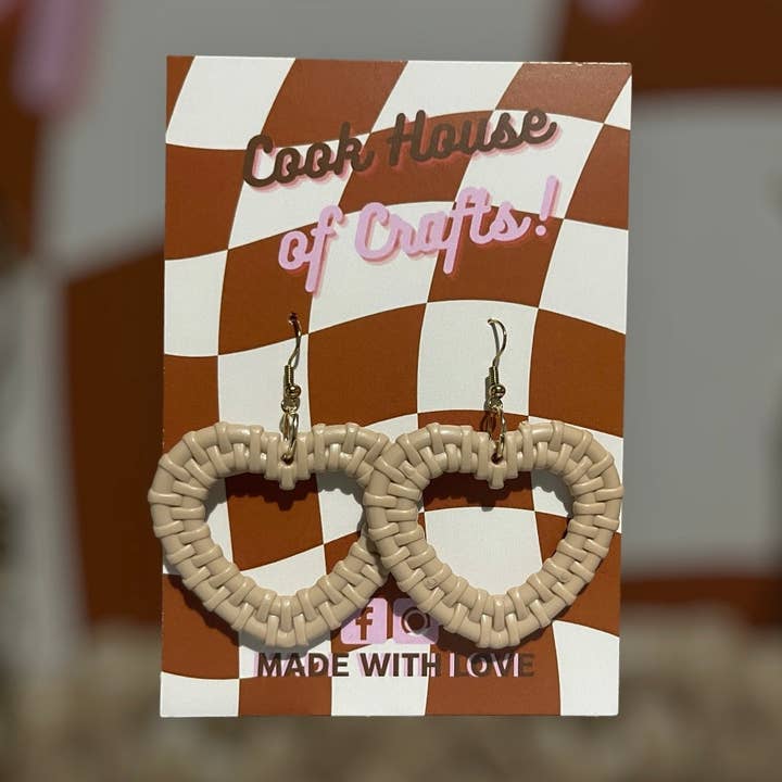 Rattan heart earrings for wholesale by Cook House Of Crafts