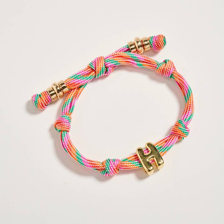 ASST Premium Multicolor Rope Initial Bracelet with Gold Letter Charm – Adjustable Luxury Cord Monogram Bracelet for wholesale on Faire14