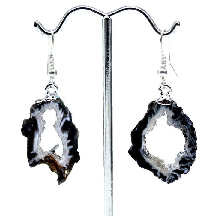 Geode Slice Earrings w Silver Earwire (1 Piece) for wholesale by Crystal River Gems LLC