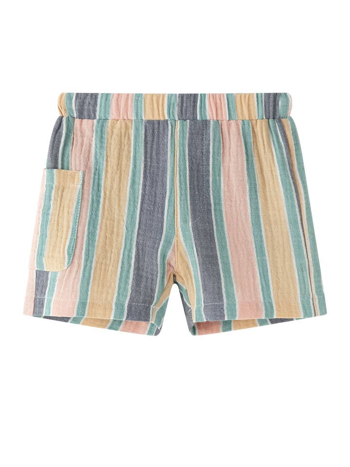 Baby korte broek mousseline strepen kleuren BBV96043 voor wholesale door Newness Kids