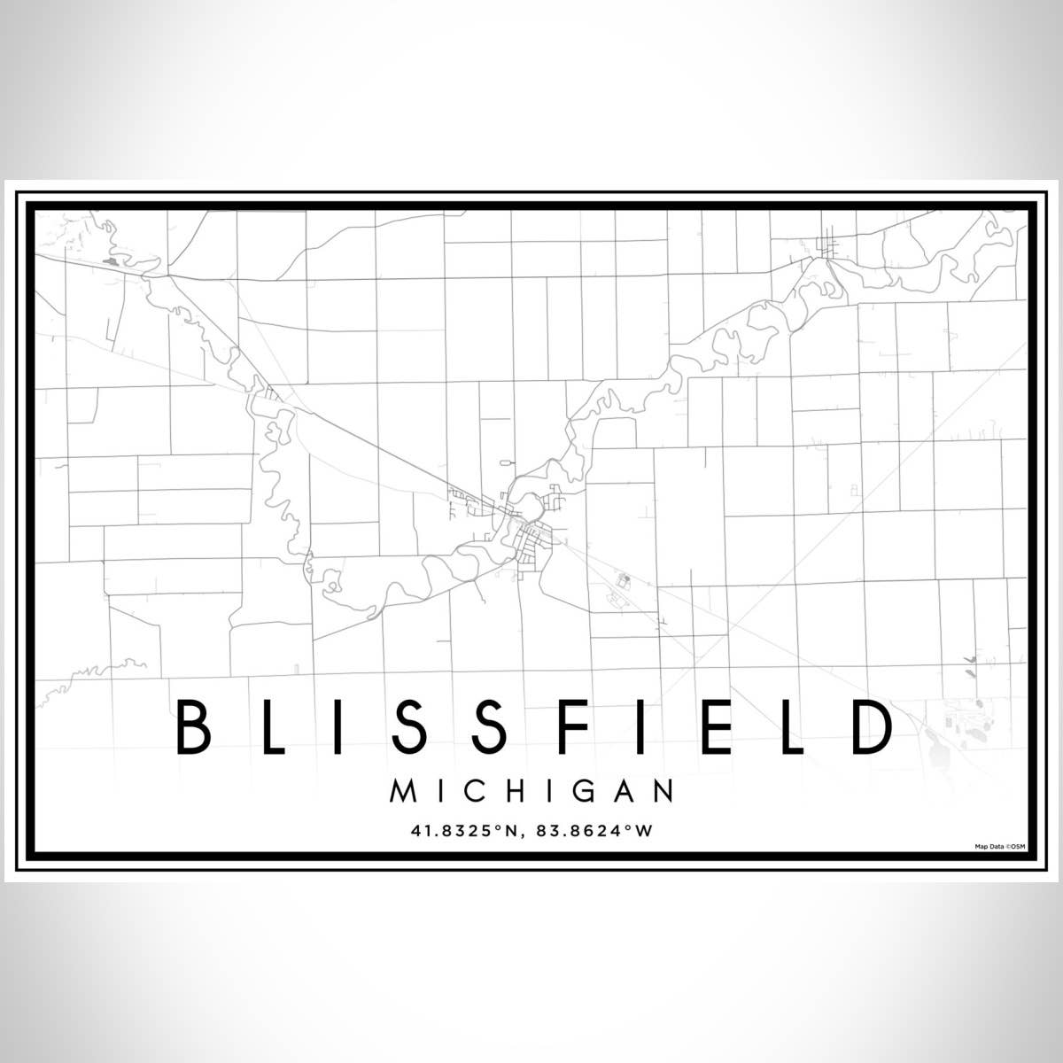 JACE.design - Wholesale Art Print - Blissfield MI Map Print Classic4