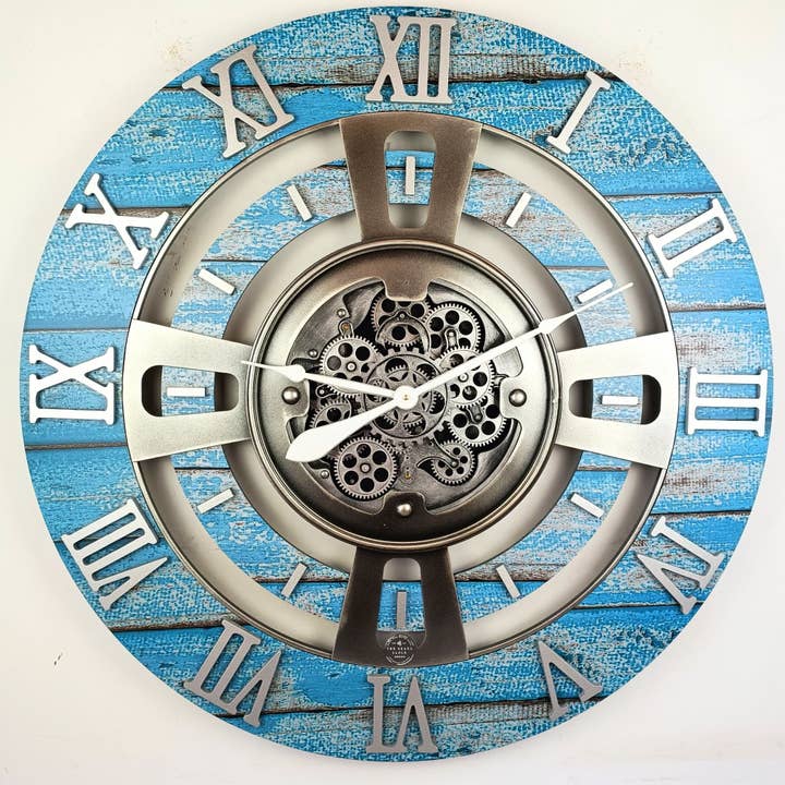 The Gears Clock - Wholesale Wall Clock - ENGLAND LINE WALL CLOCK ROUND 36 INCH OCEAN BLUE3