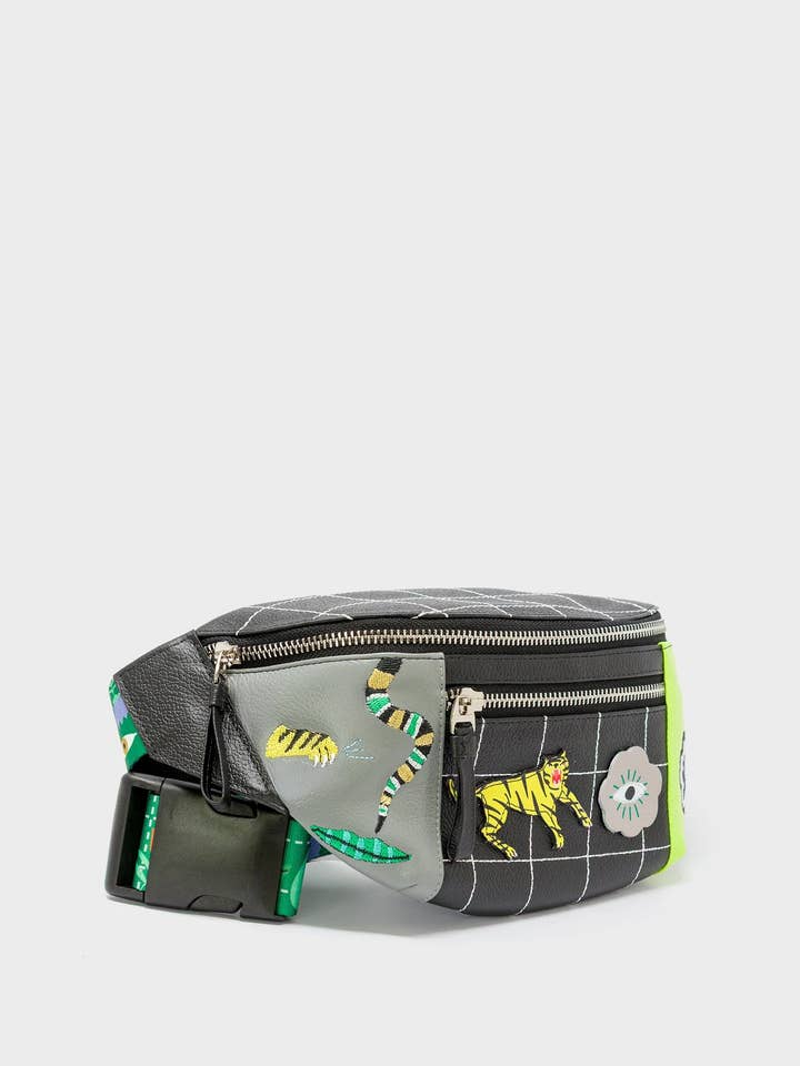 Harold Fanny Pack Black Leather - Floralia Design for wholesale by Min & Mon