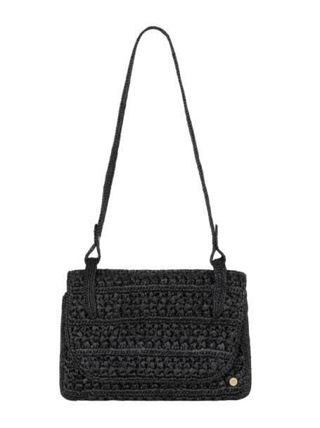 Ava Black black raffia shoulder bag for wholesale by Sanabay