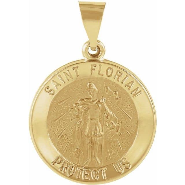 14K Yellow 18 mm Round Hollow St. Florian Medal for wholesale by NYMAN JEWELERS