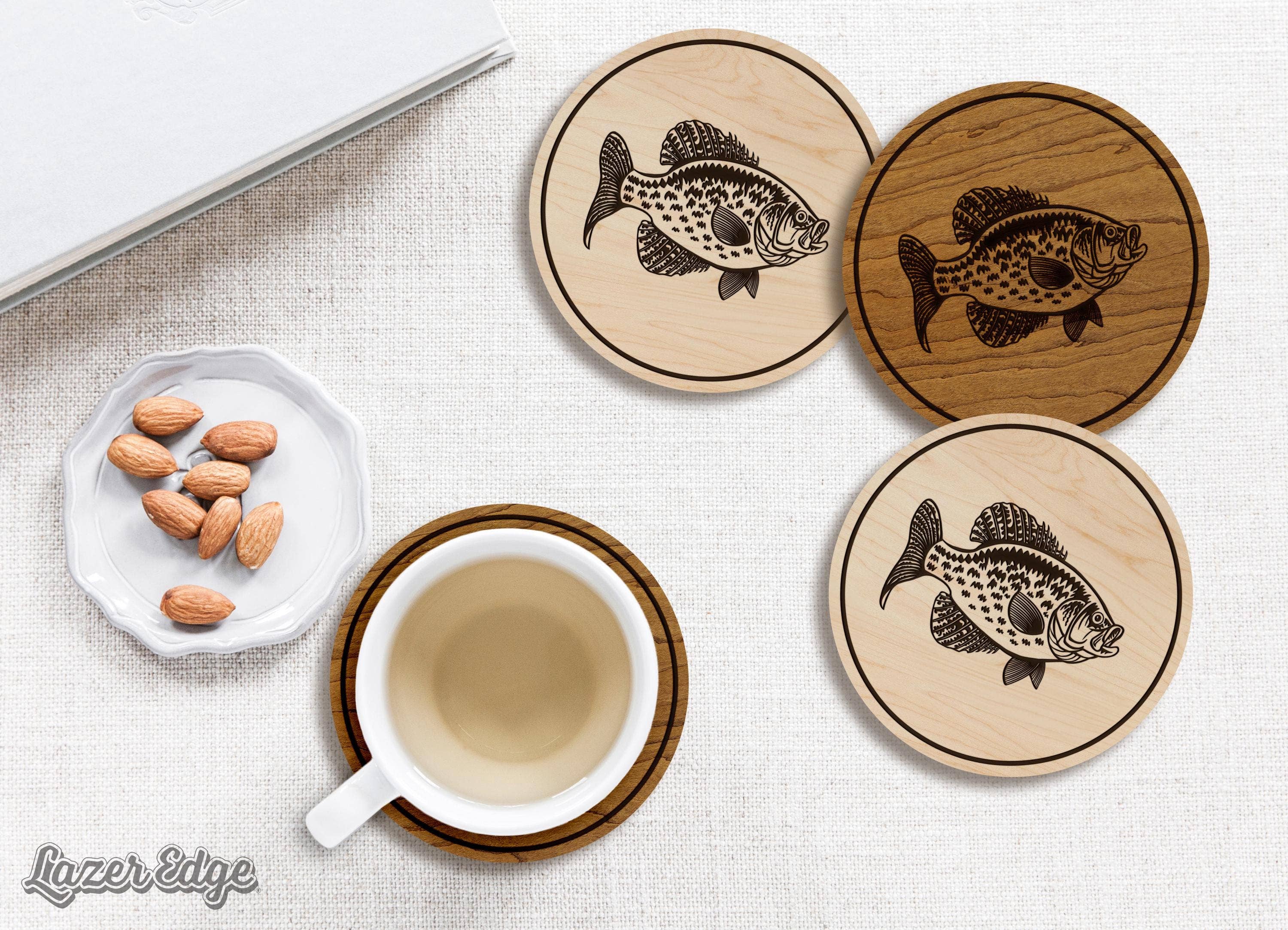 LazerEdge - Wholesale Coasters - Crappie Wooden Coaster - Crafted from Cherry or Maple Wood - Crappie2