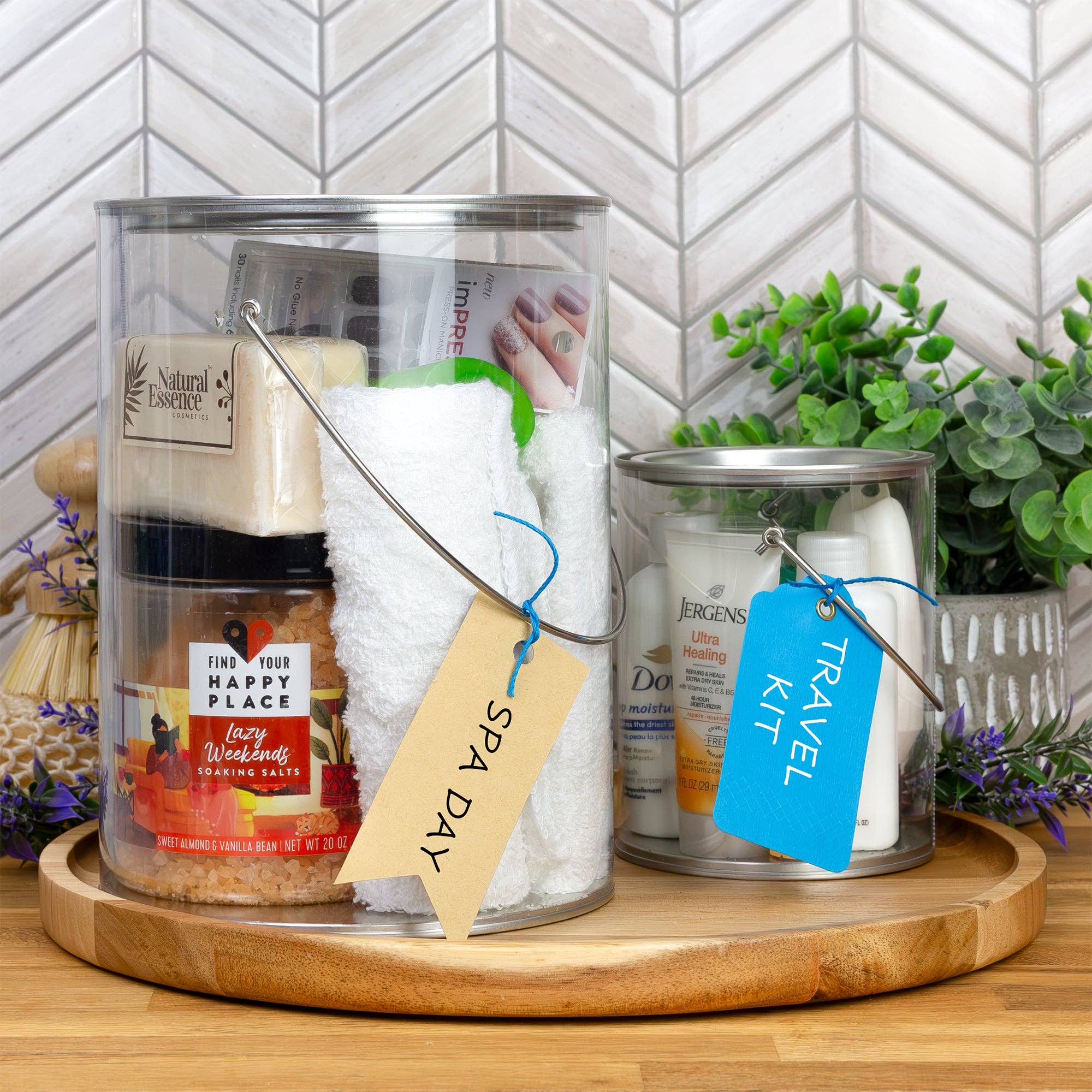 Kurated Korner – wholesale Decorative jar – Cornucopia Clear Plastic Paint Cans, 1Gal & 1qt (Set of 2)7