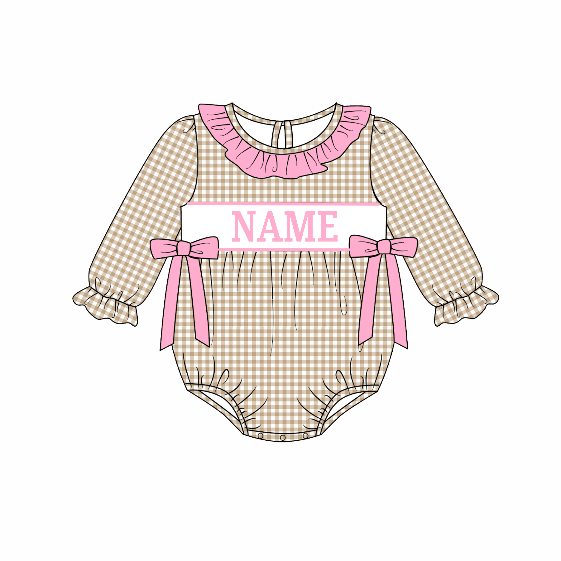 Auraquise - Vente Ensemble de vêtements – bébé - Vêtements de Noël pour enfants avec NOM PERSONNALISÉ Broderie à carreaux beiges pour frères et sœurs3